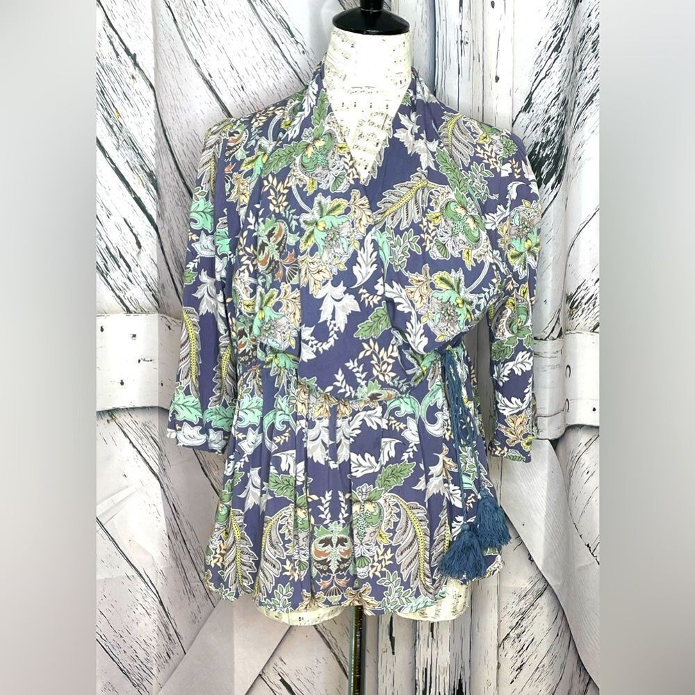 Jaase Anthropologie Wrap Peplum Floral Blouse Size L